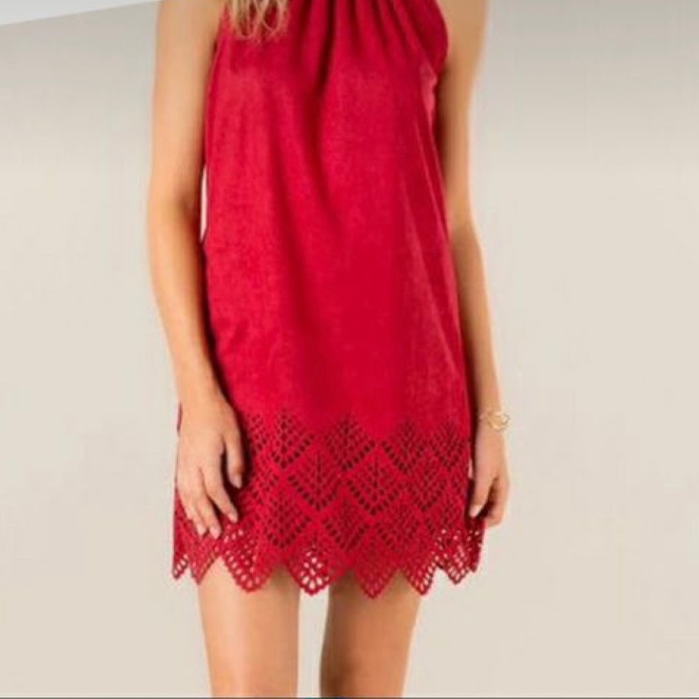 Francesca’s Ayla Red Suede Halter Top Dress size small.